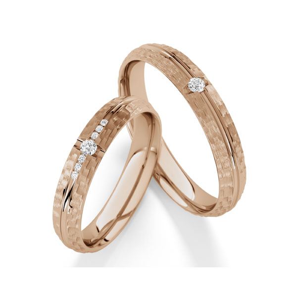 Paar klassische Trauringe/Eheringe in Peach-Gold 585 mit zus. 0,11 ct. Brillant tw, si von Steinberg - Q-1809-6 Paar klassische Trauringe/Eheringe in Peach-Gold 585 mit zus. 0,11 ct. Brillant tw, si von Steinberg - Q-1809-6