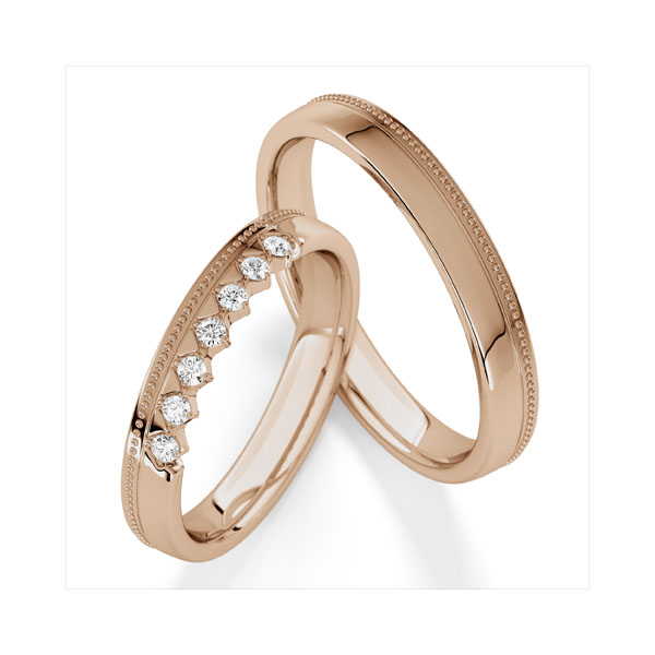 Paar klassische Trauringe/Eheringe in Peach-Gold 585 mit zus. 0,14 ct. tw, vs von Steinberg