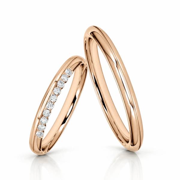 Paar klassische Trauringe/Eheringe in Peach-Gold 585 mit zus. 0,1 ct. von Steinberg