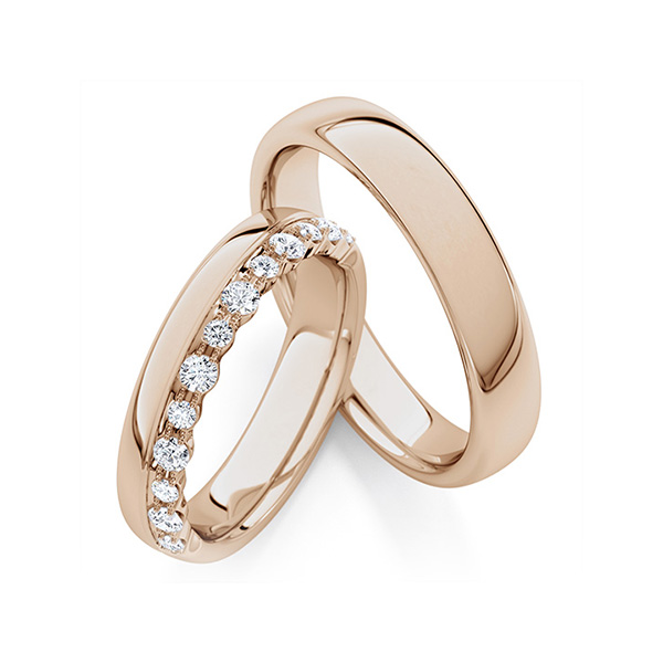 Paar klassische Trauringe/Eheringe in Peach-Gold 585 mit zus. 0,38 ct. tw, si von Steinberg - Q-1737-1