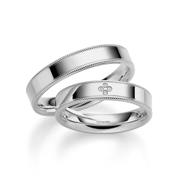 Paar klassische Trauringe/Eheringe in Platin-Palladium 600 mit zus. 0,02 ct. Brillant tw, si von acredo - A-2347-6