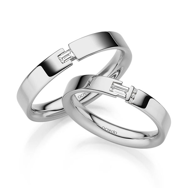 Paar klassische Trauringe/Eheringe in Platin-Palladium 600 mit zus. 0,185 ct. Brillant & Baguette-Diamant tw, si tw, vs von acredo - S-1334-2 Paar klassische Trauringe/Eheringe in Platin-Palladium 600 mit zus. 0,185 ct. Brillant & Baguette-Diamant tw, si tw, vs von acredo - S-1334-2