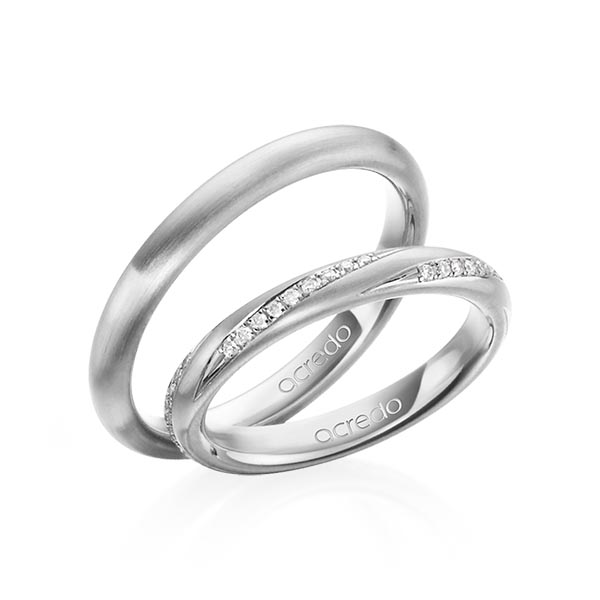 Paar klassische Trauringe/Eheringe in Platin-Palladium 600 mit zus. 0,225 ct. Brillant tw, si von acredo - A-1461-3