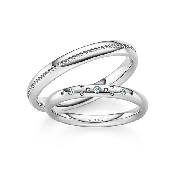 Paar klassische Trauringe/Eheringe in Platin-Silber 925 mit zus. 0,02 ct. Brillant iceblue von acredo - S-1359-1 Paar klassische Trauringe/Eheringe in Platin-Silber 925 mit zus. 0,02 ct. Brillant iceblue von acredo - S-1359-1