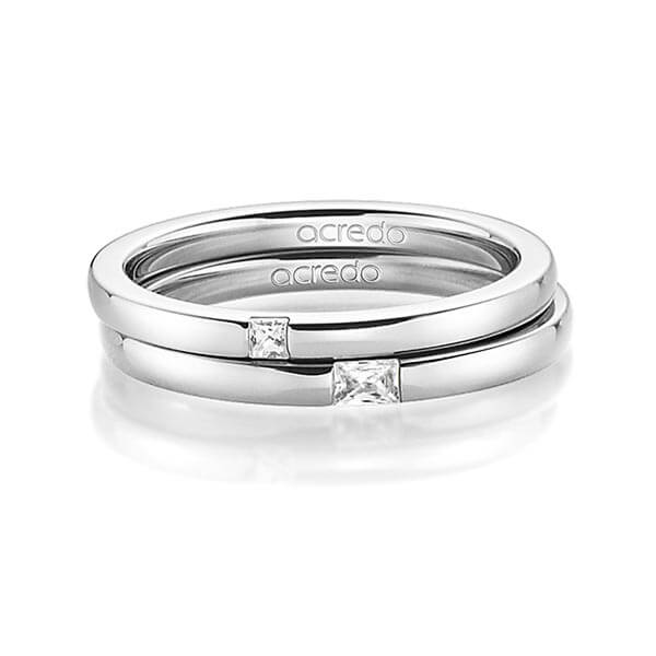 Paar klassische Trauringe/Eheringe in Platin-Silber 925 mit zus. 0,1 ct. Prinzess-Diamant & Baguette-Diamant tw, si tw, vs von acredo - A-1395-2 Paar klassische Trauringe/Eheringe in Platin-Silber 925 mit zus. 0,1 ct. Prinzess-Diamant & Baguette-Diamant tw, si tw, vs von acredo - A-1395-2