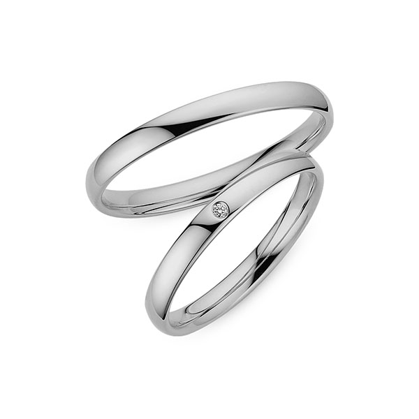 Paar klassische Trauringe/Eheringe in Platin 600 mit zus. 0,01 ct. Brillant w, si von Merii