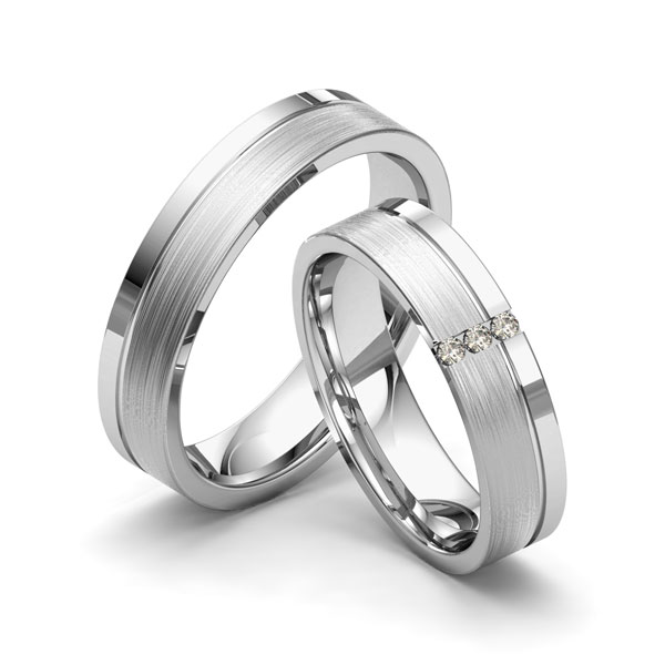 Paar klassische Trauringe/Eheringe in Platin 600 mit zus. 0,03 ct. Brillant tw, si von Merii - M-1166-3 Paar klassische Trauringe/Eheringe in Platin 600 mit zus. 0,03 ct. Brillant tw, si von Merii - M-1166-3
