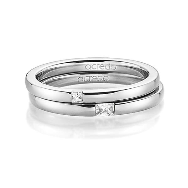Paar klassische Trauringe/Eheringe in Platin 600 mit zus. 0,1 ct. Prinzess-Diamant & Baguette-Diamant tw, si tw, vs von acredo - A-1395-11