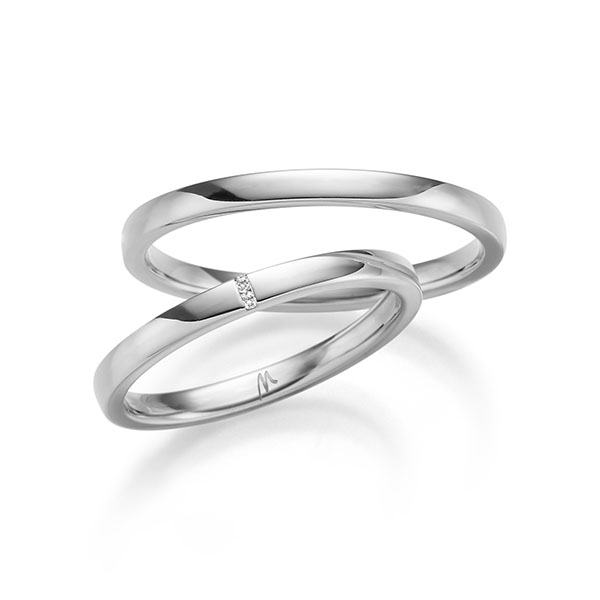 Paar klassische Trauringe/Eheringe in Platin 950 mit zus. 0,01 ct. Brillant tw, vs von Merii