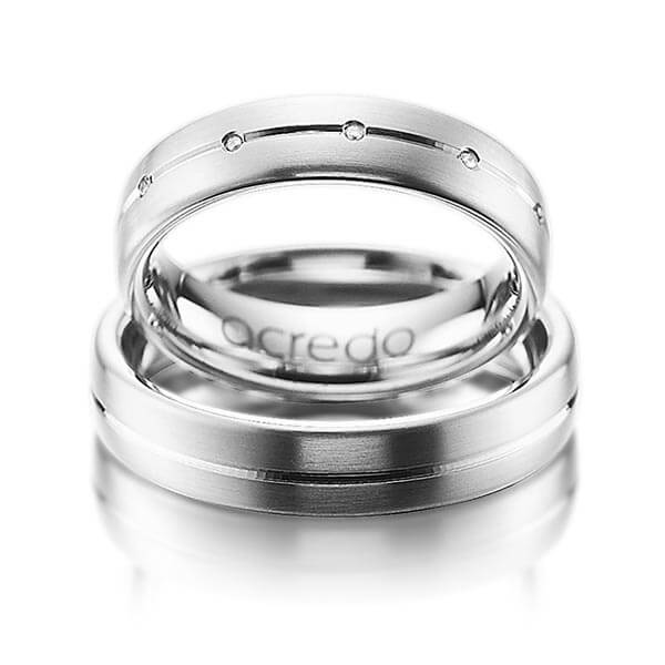 Paar klassische Trauringe/Eheringe in Platin 950 mit zus. 0,055 ct. Brillant tw, si von acredo - A-1013-6