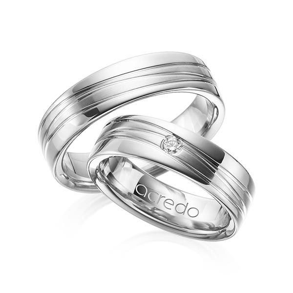 Paar klassische Trauringe/Eheringe in Platin 950 mit zus. 0,05 ct. Brillant tw, si von acredo - A-1154-4