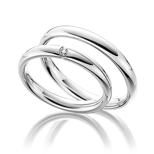 Paar klassische Trauringe/Eheringe in Platin 950 mit zus. 0,05 ct. Brillant tw, si von Steinberg - C-1206-1