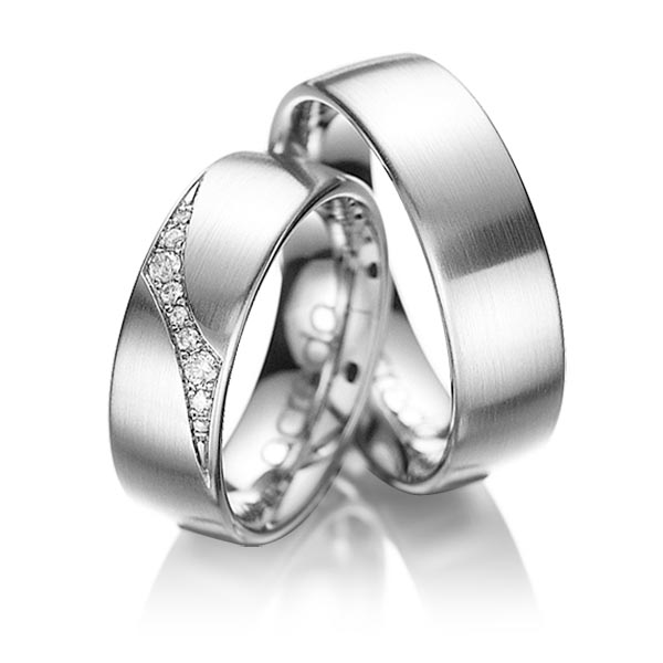 Paar klassische Trauringe/Eheringe in Platin 950 mit zus. 0,115 ct. Brillant tw, si von acredo - A-1036-1