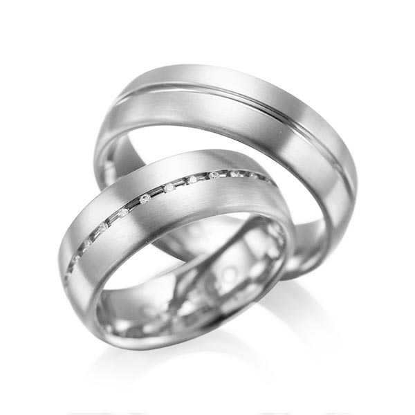 Paar klassische Trauringe/Eheringe in Platin 950 mit zus. 0,145 ct. Brillant tw, si von acredo - A-1012-2