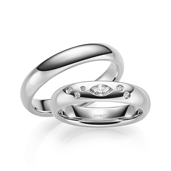 Paar klassische Trauringe/Eheringe in Platin 950 mit zus. 0,148 ct. Brillant tw, vs von acredo - A-2134-5