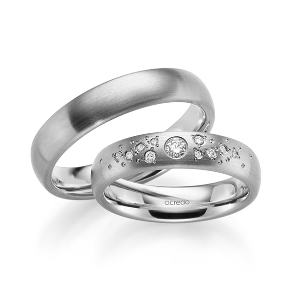 Paar klassische Trauringe/Eheringe in Platin 950 mit zus. 0,166 ct. Brillant tw, si von acredo - A-2189-5