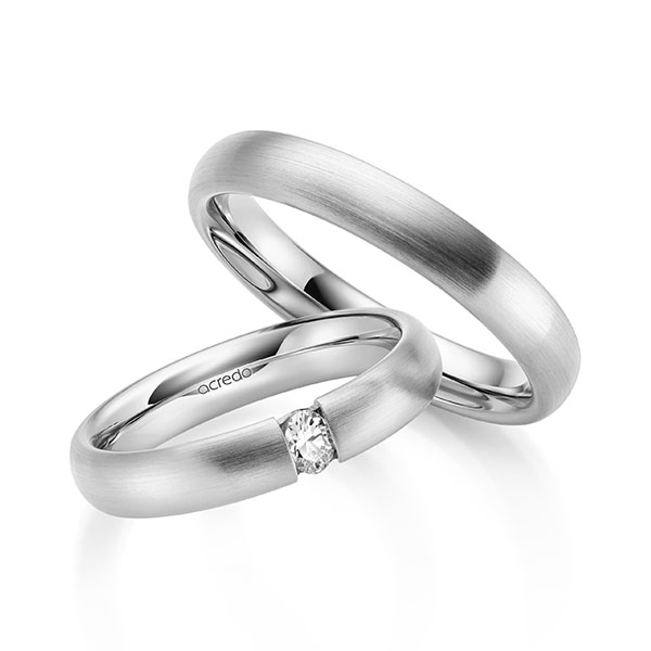 Paar klassische Trauringe/Eheringe in Platin 950 mit zus. 0,1 ct. tw, vs von acredo - A-2141-1