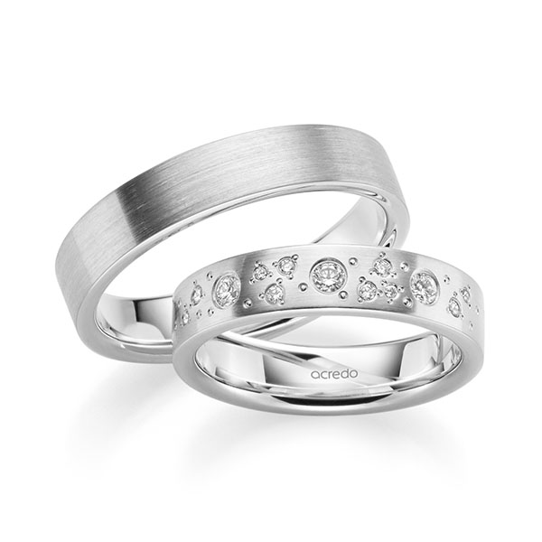 Paar klassische Trauringe/Eheringe in Platin 950 mit zus. 0,226 ct. Brillant tw, si von acredo - A-2191-5