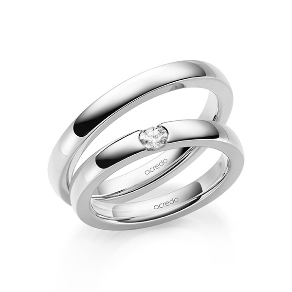 Paar klassische Trauringe/Eheringe in River Platin 950 mit zus. 0,1 ct. tw, vs von acredo - A-2140-2