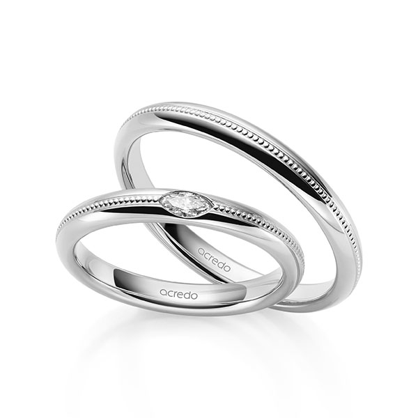 Paar klassische Trauringe/Eheringe in River Platin 950 mit zus. 0,1 ct. tw, vs von acredo - A-2142-2