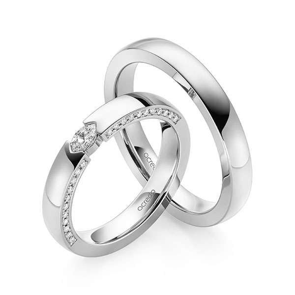 Paar klassische Trauringe/Eheringe in River Platin 950 mit zus. 0,37 ct. Brillant tw, vs tw, si von acredo - A-2166-1