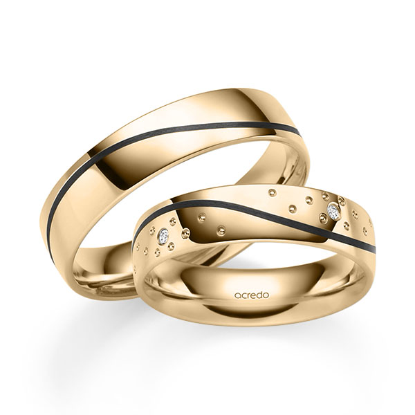 Paar klassische Trauringe/Eheringe in Roségold 375 mit zus. 0,04 ct. Brillant tw, si von acredo - S-1306-1