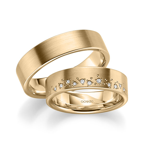 Paar klassische Trauringe/Eheringe in Roségold 375 mit zus. 0,074 ct. Brillant tw, si von acredo - A-2193-4