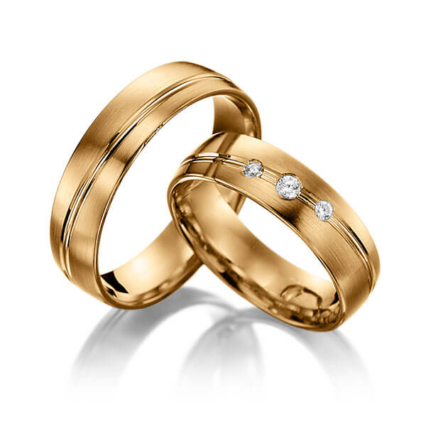Paar klassische Trauringe/Eheringe in Roségold 375 mit zus. 0,08 ct. Brillant tw, si von Steinberg - Q-1393-10