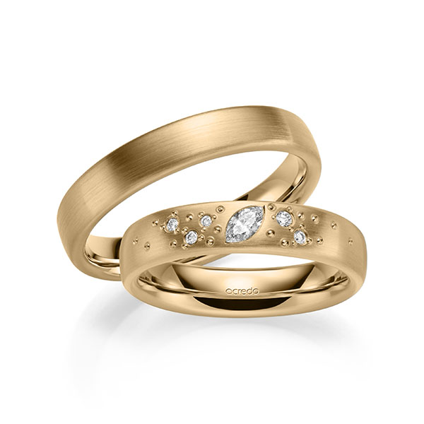 Paar klassische Trauringe/Eheringe in Roségold 375 mit zus. 0,146 ct. Brillant tw, vs von acredo - A-2132-3