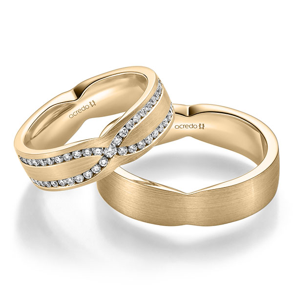 Paar klassische Trauringe/Eheringe in Roségold 375 mit zus. 0,46 ct. Brillant tw, si von acredo - A-2352-4 Paar klassische Trauringe/Eheringe in Roségold 375 mit zus. 0,46 ct. Brillant tw, si von acredo - A-2352-4