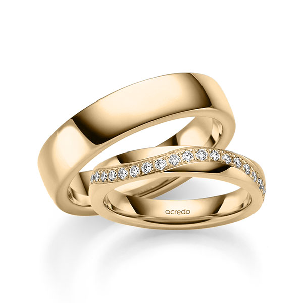 Paar klassische Trauringe/Eheringe in Roségold 375 mit zus. 0,6 ct. Brillant tw, si von acredo - A-2397-3 Paar klassische Trauringe/Eheringe in Roségold 375 mit zus. 0,6 ct. Brillant tw, si von acredo - A-2397-3
