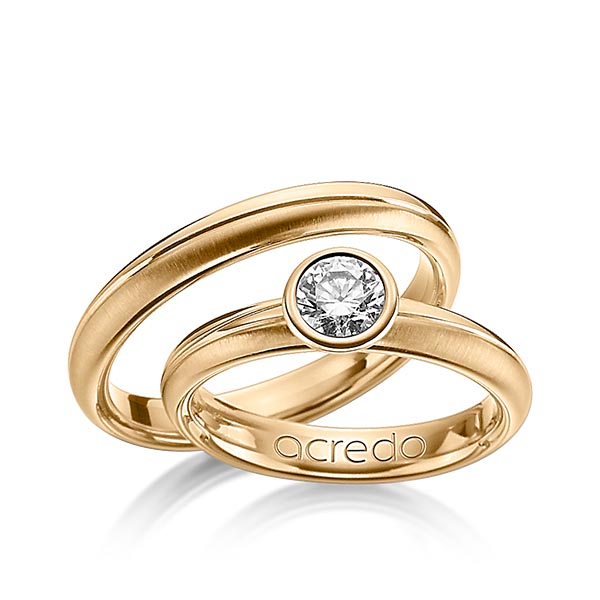 Paar klassische Trauringe/Eheringe in Roségold 585 mit 0,5 ct. Brillant tw, si von acredo - A-1206-6