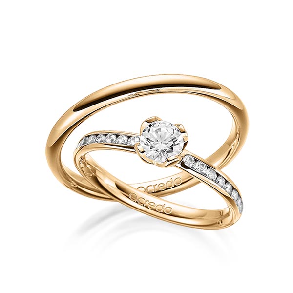 Paar klassische Trauringe/Eheringe in Roségold 585 mit 0,5 ct. + zus. 0,32 ct. Brillant tw, vs tw, si von acredo