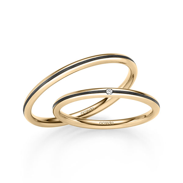 Paar klassische Trauringe/Eheringe in Roségold 585 mit zus. 0,008 ct. Brillant tw, si von acredo