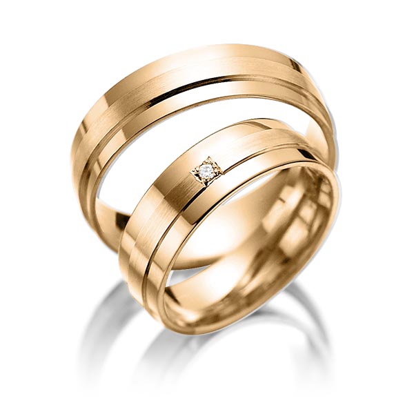 Paar klassische Trauringe/Eheringe in Roségold 585 mit zus. 0,015 ct. Brillant tw, si von 123GOLD - P-1074-6 Paar klassische Trauringe/Eheringe in Roségold 585 mit zus. 0,015 ct. Brillant tw, si von 123GOLD - P-1074-6