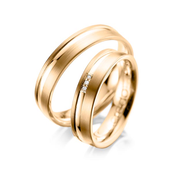 Paar klassische Trauringe/Eheringe in Roségold 585 mit zus. 0,015 ct. Brillant tw, si von acredo - A-1039-4 Paar klassische Trauringe/Eheringe in Roségold 585 mit zus. 0,015 ct. Brillant tw, si von acredo - A-1039-4