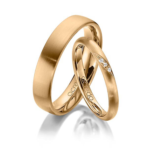 Paar klassische Trauringe/Eheringe in Roségold 585 mit zus. 0,015 ct. Brillant tw, si von acredo