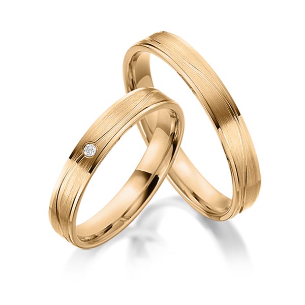 Paar klassische Trauringe/Eheringe in Roségold 585 mit zus. 0,015 ct. Brillant tw, si von acredo - S-1182-3 Paar klassische Trauringe/Eheringe in Roségold 585 mit zus. 0,015 ct. Brillant tw, si von acredo - S-1182-3