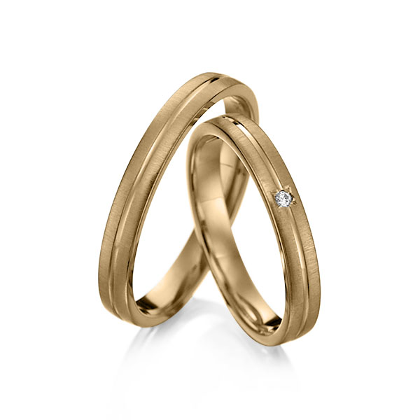 Paar klassische Trauringe/Eheringe in Roségold 585 mit zus. 0,015 ct. Brillant tw, si von Merii