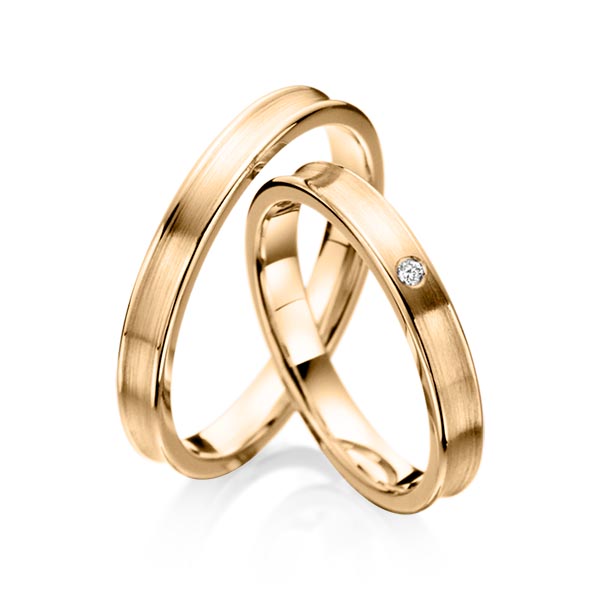 Paar klassische Trauringe/Eheringe in Roségold 585 mit zus. 0,015 ct. Brillant tw, si von Steinberg