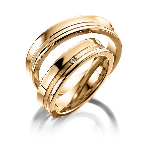 Paar klassische Trauringe/Eheringe in Roségold 585 mit zus. 0,015 ct. Brillant tw, si von Steinberg - Q-1050-13 Paar klassische Trauringe/Eheringe in Roségold 585 mit zus. 0,015 ct. Brillant tw, si von Steinberg - Q-1050-13
