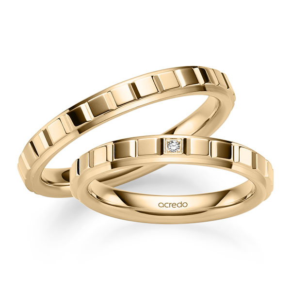 Paar klassische Trauringe/Eheringe in Roségold 585 mit zus. 0,01 ct. Brillant tw, si von acredo - A-2561-3 Paar klassische Trauringe/Eheringe in Roségold 585 mit zus. 0,01 ct. Brillant tw, si von acredo - A-2561-3
