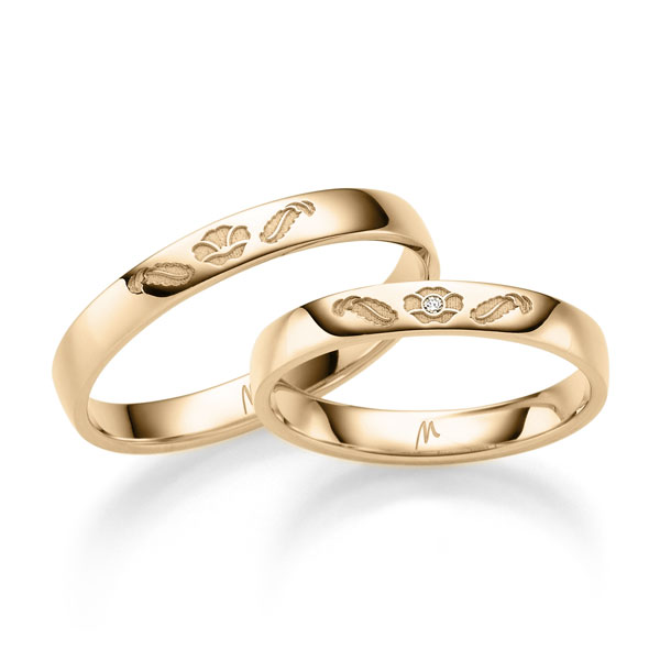 Paar klassische Trauringe/Eheringe in Roségold 585 mit zus. 0,01 ct. Brillant tw, si von Merii