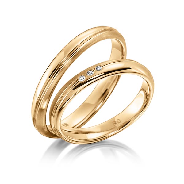 Paar klassische Trauringe/Eheringe in Roségold 585 mit zus. 0,024 ct. Brillant tw, si von acredo - S-1141-3 Paar klassische Trauringe/Eheringe in Roségold 585 mit zus. 0,024 ct. Brillant tw, si von acredo - S-1141-3