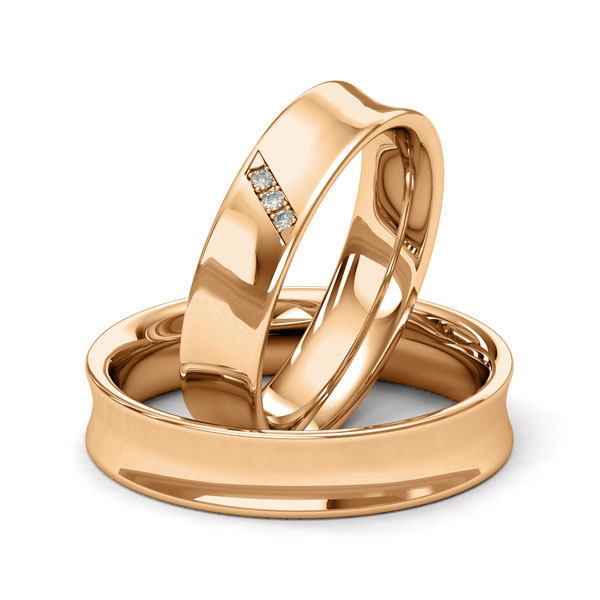 Paar klassische Trauringe/Eheringe in Roségold 585 mit zus. 0,024 ct. Brillant tw, si von Merii - M-1202-4 Paar klassische Trauringe/Eheringe in Roségold 585 mit zus. 0,024 ct. Brillant tw, si von Merii - M-1202-4