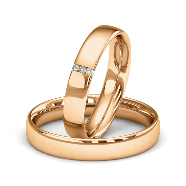 Paar klassische Trauringe/Eheringe in Roségold 585 mit zus. 0,024 ct. Brillant tw, vs von Merii