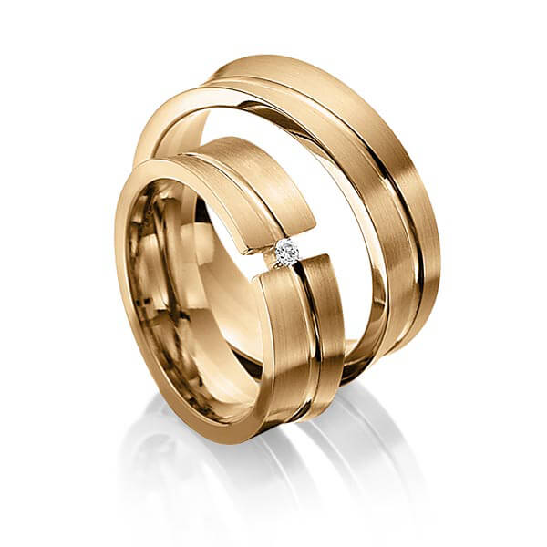 Paar klassische Trauringe/Eheringe in Roségold 585 mit zus. 0,025 ct. Brillant tw, si von 123GOLD