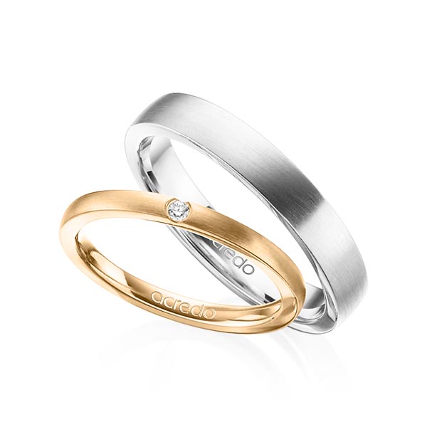 Paar klassische Trauringe/Eheringe in Roségold 585 mit zus. 0,025 ct. Brillant tw, si von acredo