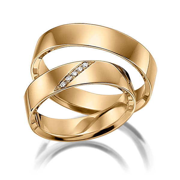 Paar klassische Trauringe/Eheringe in Roségold 585 mit zus. 0,025 ct. Brillant tw, si von acredo