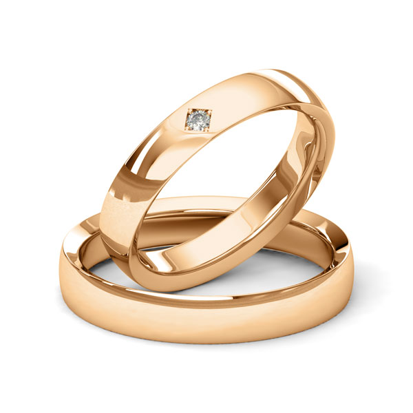 Paar klassische Trauringe/Eheringe in Roségold 585 mit zus. 0,025 ct. Brillant tw, si von Merii